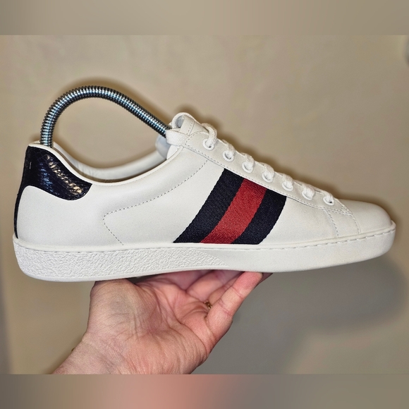 Like New - GUCCI ACE Navy/Red Web Leather Sneakers Mens7/Wmns 9 to 9.5. - Picture 10 of 16